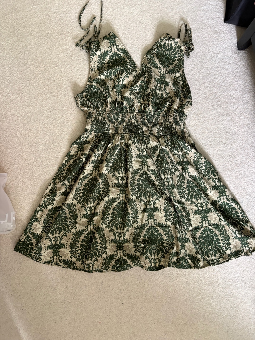 Cupshe Green and Cream Drawstring Floral Dress
